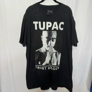 2PAC Tupac Trust Nobody XXL Graphic T-Shirt Black Rap Tee Distressed Streetwear